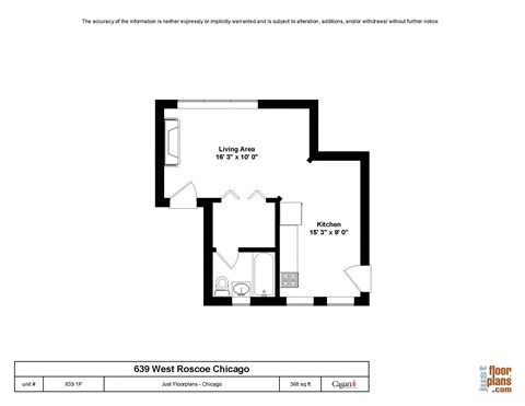 Floor plan for studio, 1 bath, 368 sqft